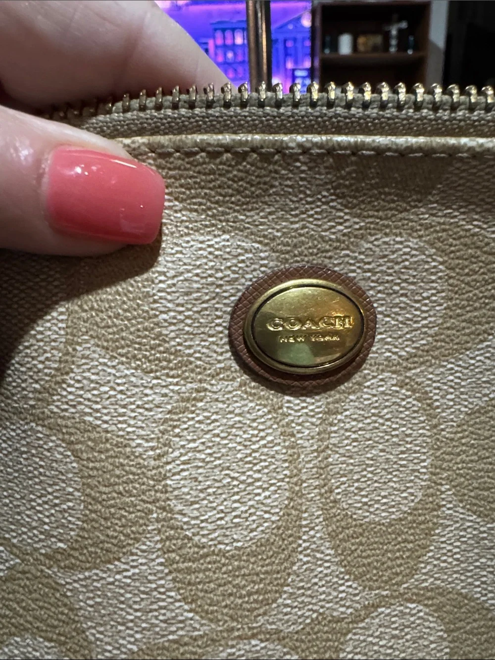 Coach Beige Peyton Cora Signature Dome Satchel